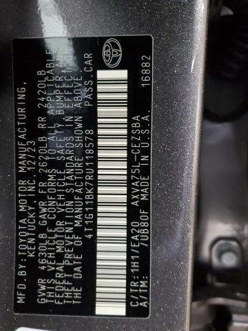 4T1G11BK7RU118578 - 2024 TOYOTA CAMRY SE NIGHT SHADE GRAY photo 12
