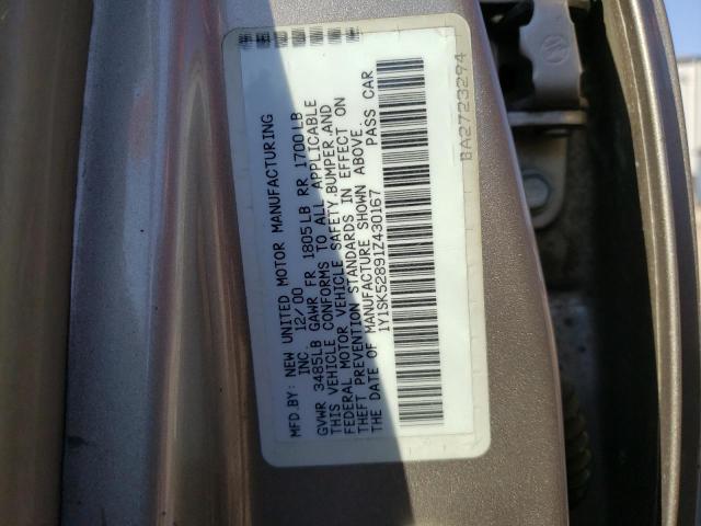 1Y1SK52891Z430167 - 2001 CHEVROLET GEO PRIZM BASE SILVER photo 12