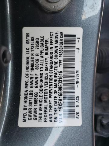 19XFA16699E031616 - 2009 HONDA CIVIC LX-S Մոխրագույն լուսանկար 13