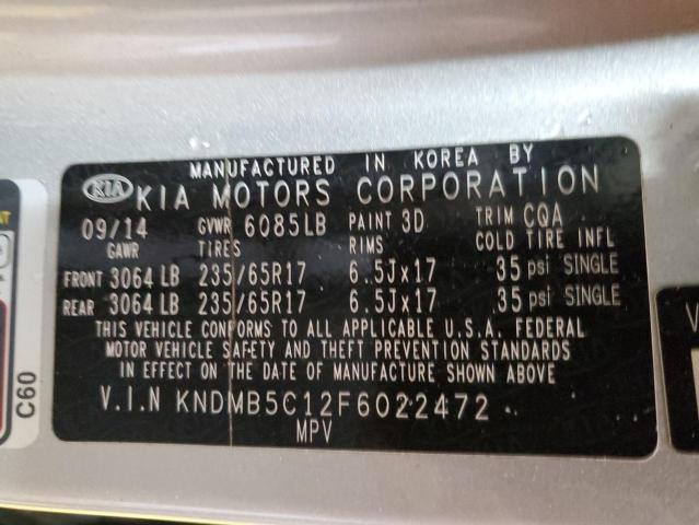 KNDMB5C12F6022472 - 2015 KIA SEDONA LX SILVER photo 13