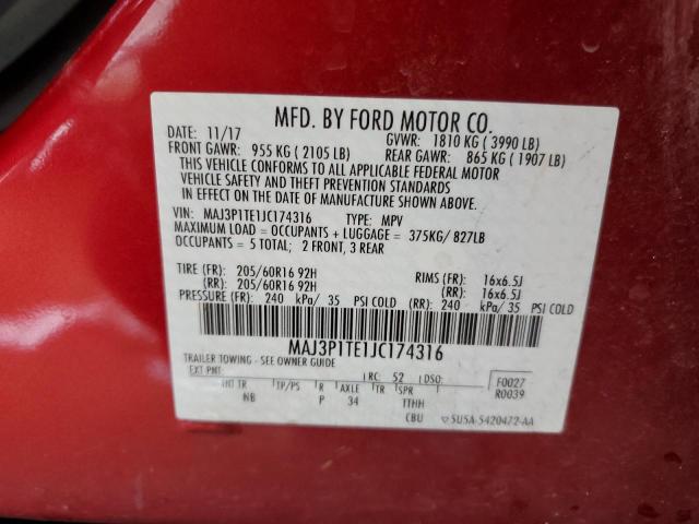 MAJ3P1TE1JC174316 - 2018 FORD ECOSPORT SE 红色 照片 13