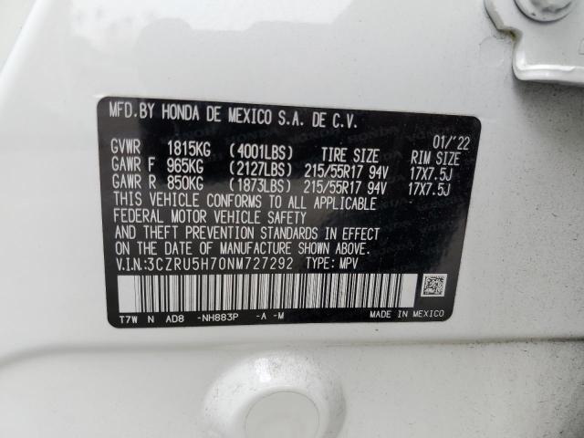 3CZRU5H70NM727292 - 2022 HONDA HR-V EXL WHITE photo 14