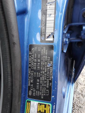 KNADE123X76254352 - 2007 KIA RIO BASE BLUE photo 12