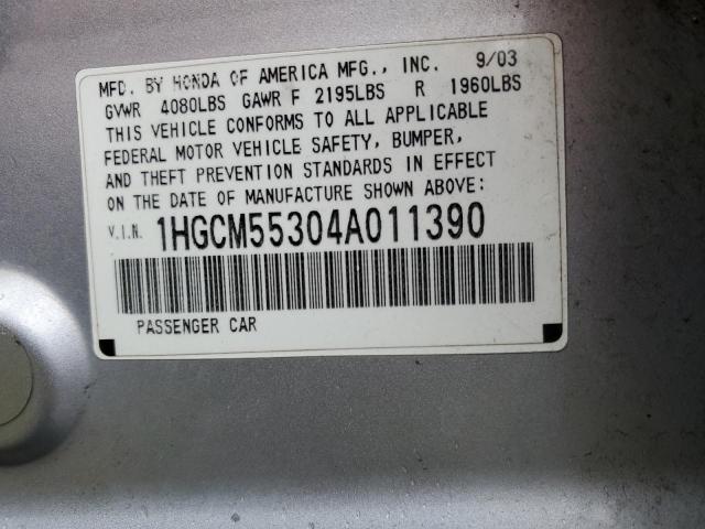 1HGCM55304A011390 - 2004 HONDA ACCORD LX SILVER photo 12