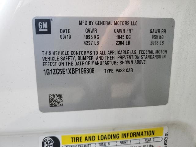 1G1ZC5E1XBF196308 - 2011 CHEVROLET MALIBU 1LT თეთრი ფოტო 12