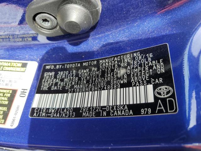 2T1BURHE8HC748689 - 2017 TOYOTA COROLLA L BLUE photo 13