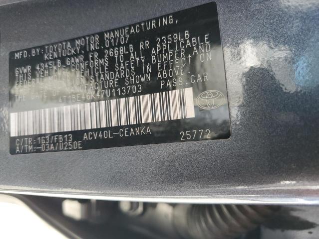 4T1BE46K47U113703 - 2007 TOYOTA CAMRY CE CHARCOAL photo 13