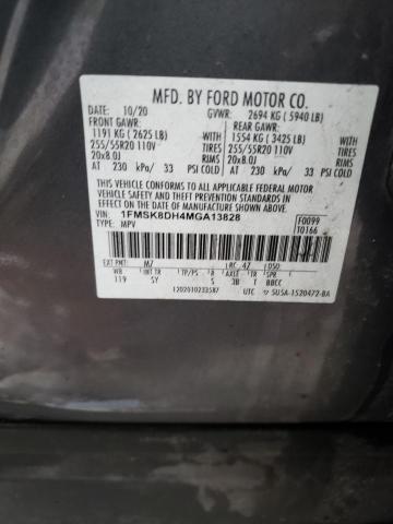 1FMSK8DH4MGA13828 - 2021 FORD EXPLORER XLT GRAY photo 13