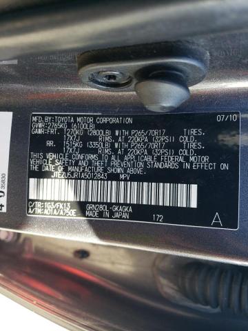 JTEZU5JR1A5012843 - 2010 TOYOTA 4RUNNER SR5 GRAY photo 12