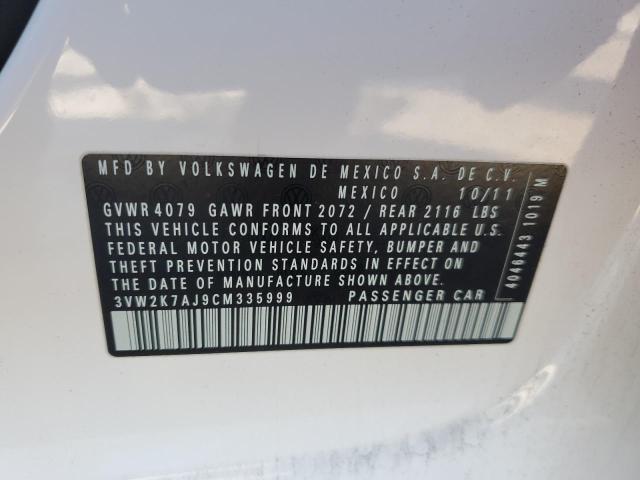 3VW2K7AJ9CM335999 - 2012 VOLKSWAGEN JETTA BASE 白色 照片 12