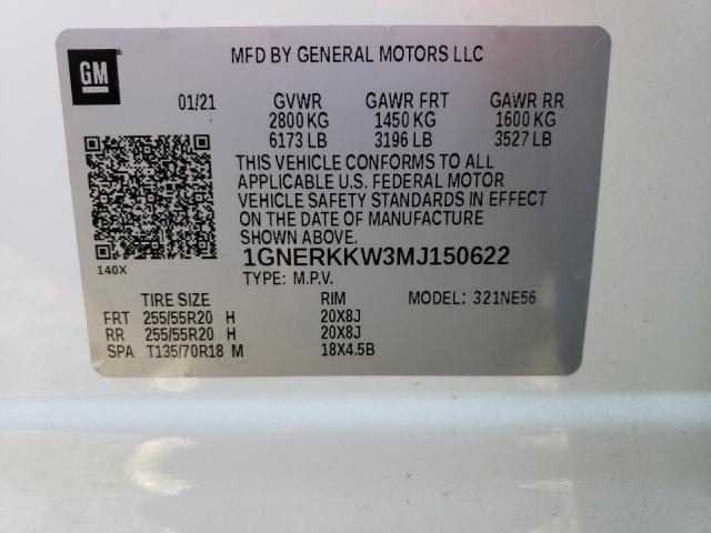 1GNERKKW3MJ150622 - 2021 CHEVROLET TRAVERSE PREMIER WHITE photo 13