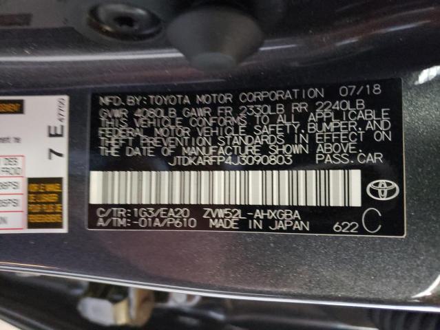 JTDKARFP4J3090803 - 2018 TOYOTA PRIUS PRIM 灰色 照片 12