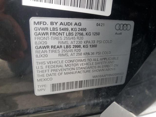 WA16AAFY6M2095923 - 2021 AUDI Q5 SPORTBACK PRESTIGE BLACK photo 13
