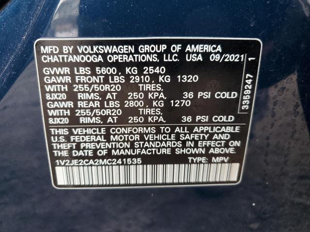 1V2JE2CA2MC241535 - 2021 VOLKSWAGEN ATLAS CROS SE BLUE photo 13