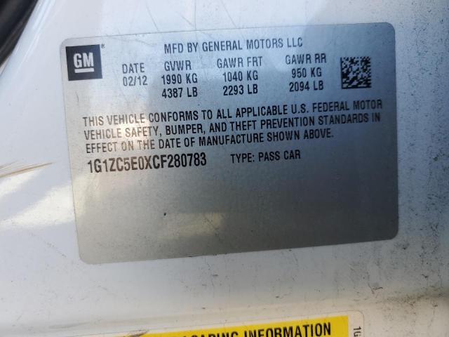 1G1ZC5E0XCF280783 - 2012 CHEVROLET MALIBU 1LT WHITE photo 12