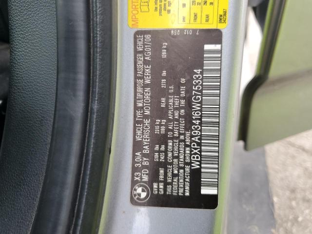 WBXPA93416WG75334 - 2006 BMW X3 3.0I SILVER photo 13