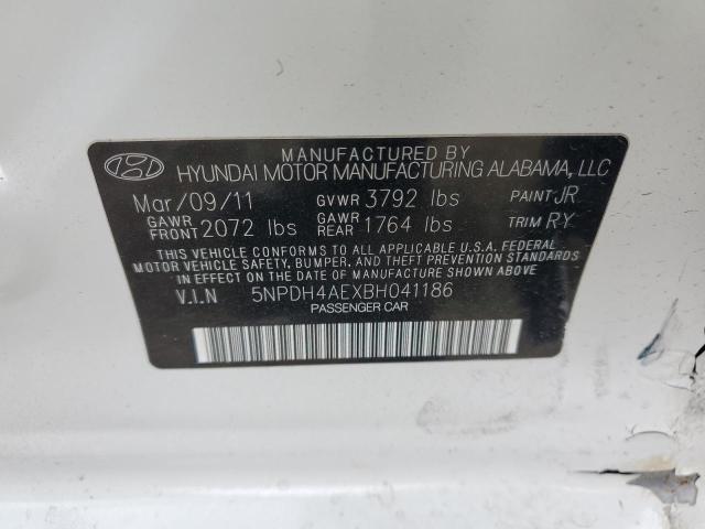 5NPDH4AEXBH041186 - 2011 HYUNDAI ELANTRA GLS WHITE photo 12