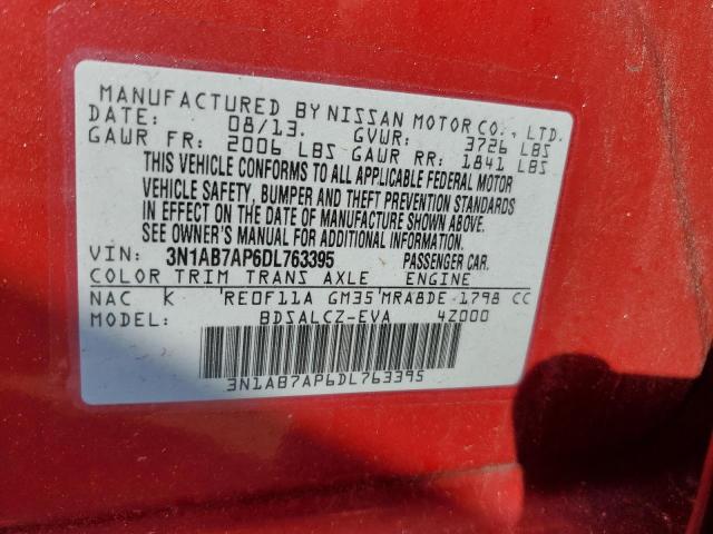 3N1AB7AP6DL763395 - 2013 NISSAN SENTRA S RED photo 12