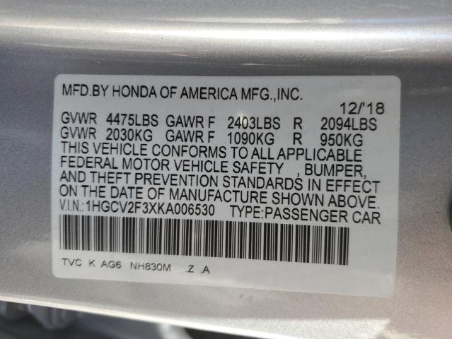 1HGCV2F3XKA006530 - 2019 HONDA ACCORD SPORT SILVER photo 12