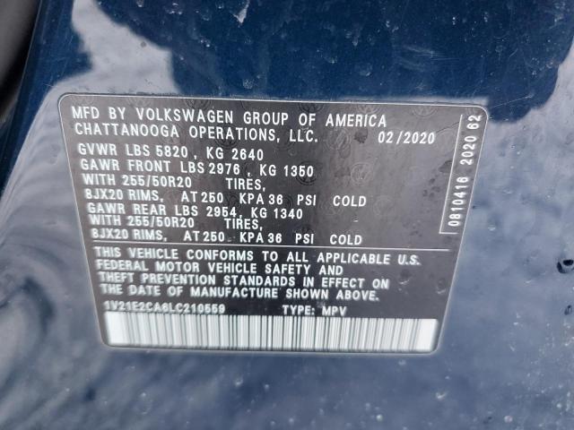 1V21E2CA6LC210559 - 2020 VOLKSWAGEN ATLAS CROS SE BLUE photo 13