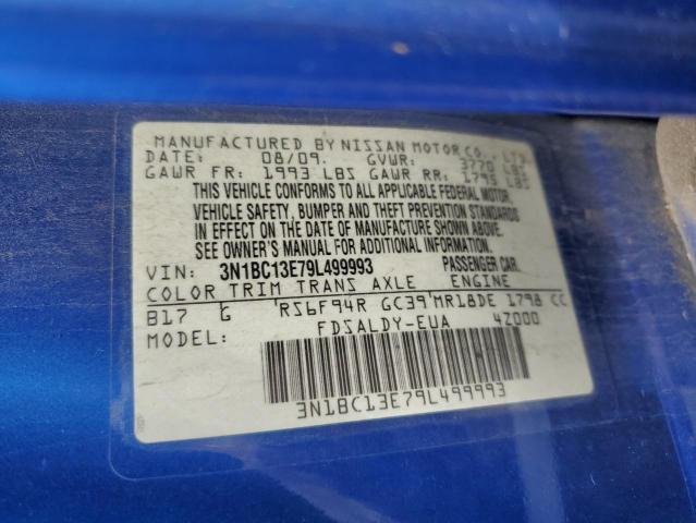 3N1BC13E79L499993 - 2009 NISSAN VERSA S BLUE photo 12