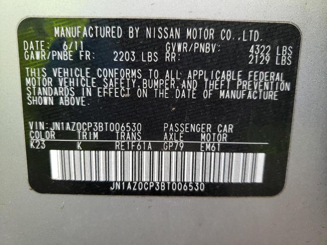 JN1AZ0CP3BT006530 - 2011 NISSAN LEAF SV SILVER photo 12