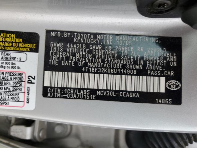 4T1BF32K06U114908 - 2006 TOYOTA CAMRY LE SILVER photo 13