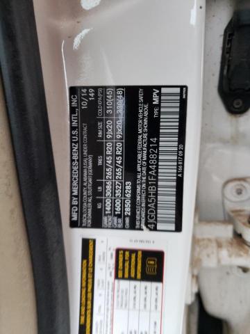 4JGDA5HB1FA488214 - 2015 MERCEDES-BENZ ML 350 4MATIC WHITE photo 13