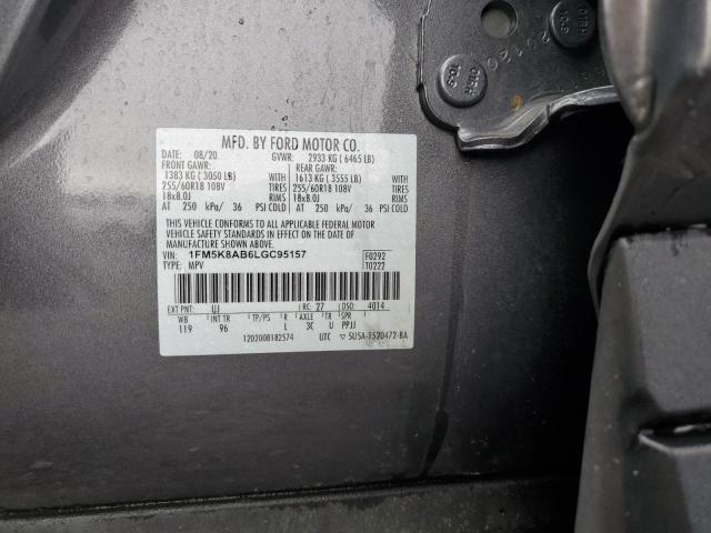 1FM5K8AB6LGC95157 - 2020 FORD EXPLORER POLICE INTERCEPTOR GRAY photo 12