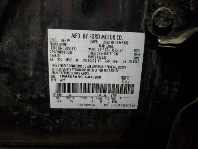 1FM5K8AB9LGA18986 - 2020 FORD EXPLORER POLICE INTERCEPTOR შავი ფოტო 12