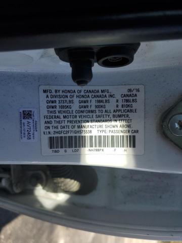 2HGFC2F71GH575538 - 2016 HONDA CIVIC EX WHITE photo 12