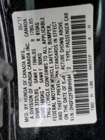 2HGFC2F58HH544772 - 2017 HONDA CIVIC LX BLACK photo 12