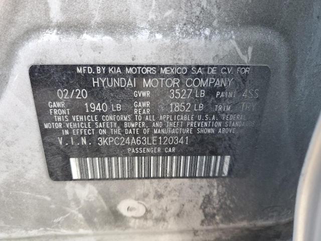 3KPC24A63LE120341 - 2020 HYUNDAI ACCENT SE SILVER photo 12