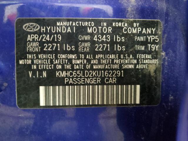 KMHC65LD2KU162291 - 2019 HYUNDAI IONIQ BLUE photo 13