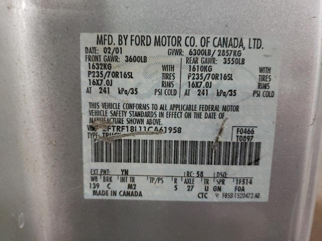 2FTRF18L11CA61958 - 2001 FORD F-150 SILVER photo 12