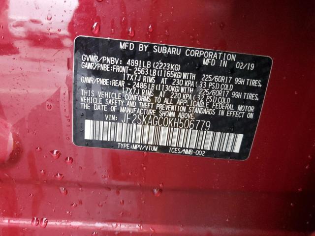 JF2SKAGC0KH506779 - 2019 SUBARU FORESTER PREMIUM RED photo 14