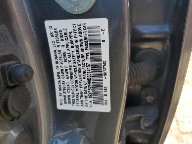 19XFB2F99DE014157 - 2013 HONDA CIVIC EXL GRAY photo 12