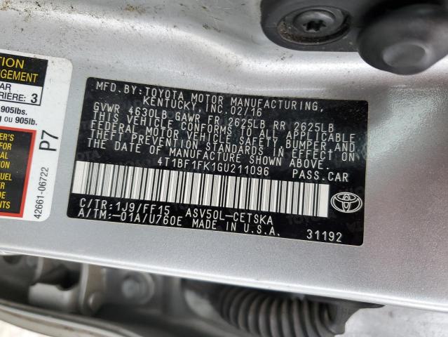 4T1BF1FK1GU211096 - 2016 TOYOTA CAMRY LE SILVER photo 12