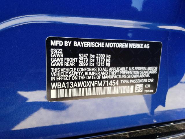 WBA13AW0XNFM71454 - 2022 BMW M440XI GRAN COUPE BLUE photo 12