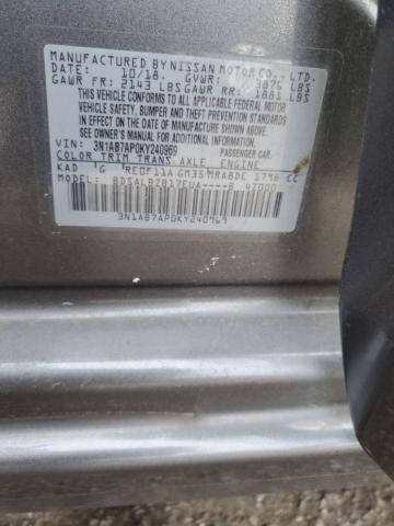 3N1AB7AP0KY240969 - 2019 NISSAN SENTRA S GRAY photo 12