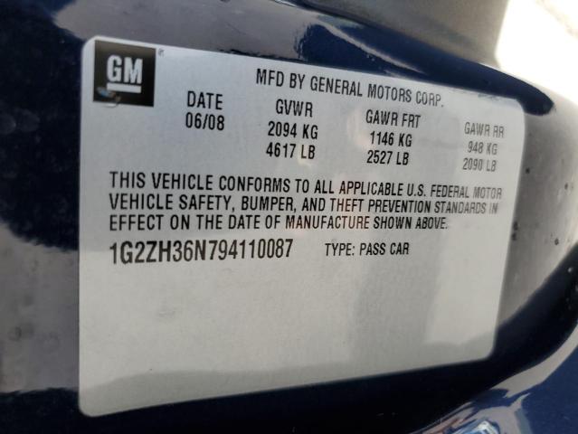 1G2ZH36N794110087 - 2009 PONTIAC G6 GT BLUE photo 12