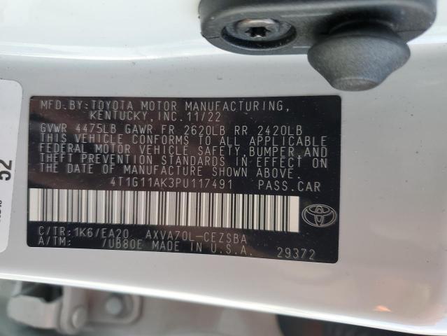 4T1G11AK3PU117491 - 2023 TOYOTA CAMRY SE NIGHT SHADE WHITE photo 12