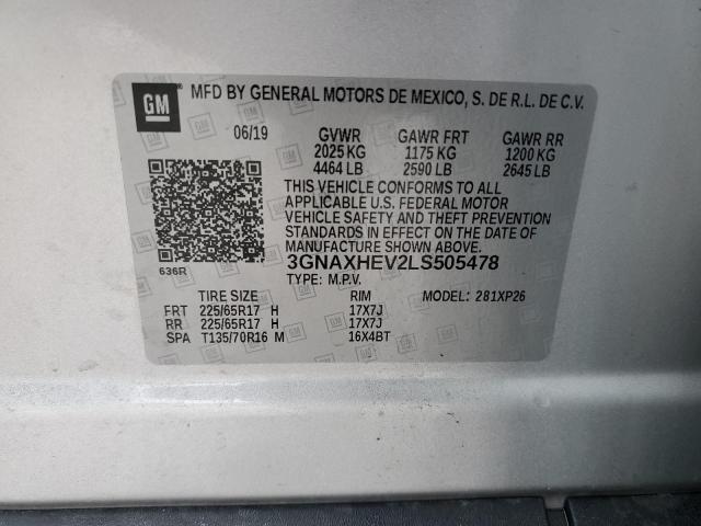 3GNAXHEV2LS505478 - 2020 CHEVROLET EQUINOX LS SILVER photo 13