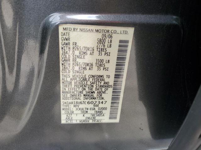 5N1AR18U67C602347 - 2007 NISSAN PATHFINDER LE 灰色 照片 12