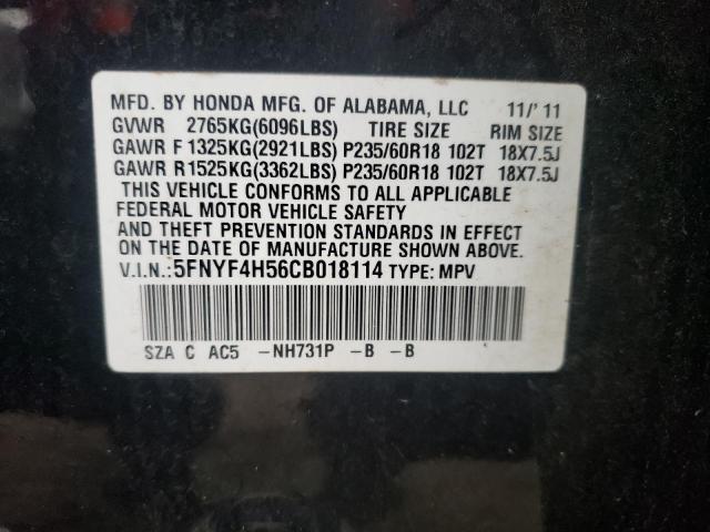 5FNYF4H56CB018114 - 2012 HONDA PILOT EXL BLACK photo 13