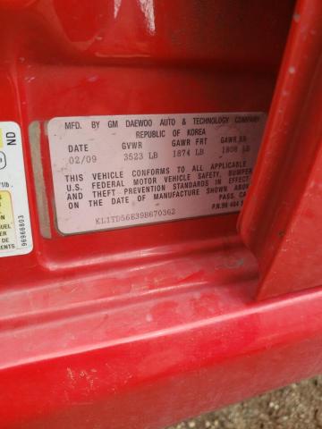 KL1TD56E39B670362 - 2009 CHEVROLET AVEO LS 红色 照片 12