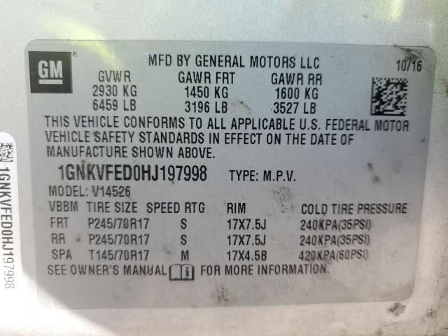 1GNKVFED0HJ197998 - 2017 CHEVROLET TRAVERSE LS SILVER photo 12