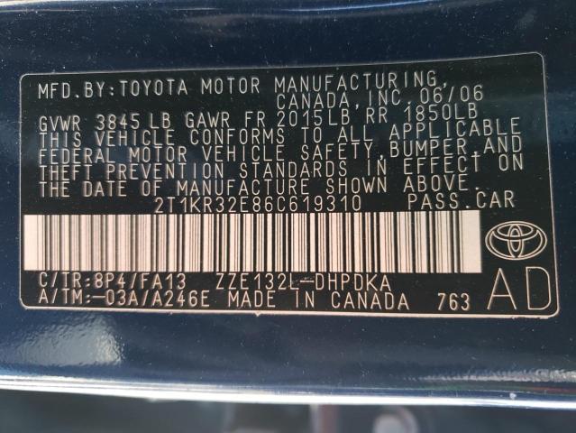 2T1KR32E86C619310 - 2006 TOYOTA COROLLA MA XR BLUE photo 12