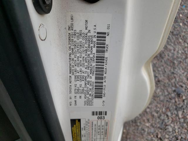 5TETX22N17Z342810 - 2007 TOYOTA TACOMA ACCESS CAB თეთრი ფოტო 12