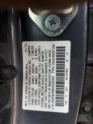 2HGFB2F8XDH522294 - 2013 HONDA CIVIC EX GRAY photo 12